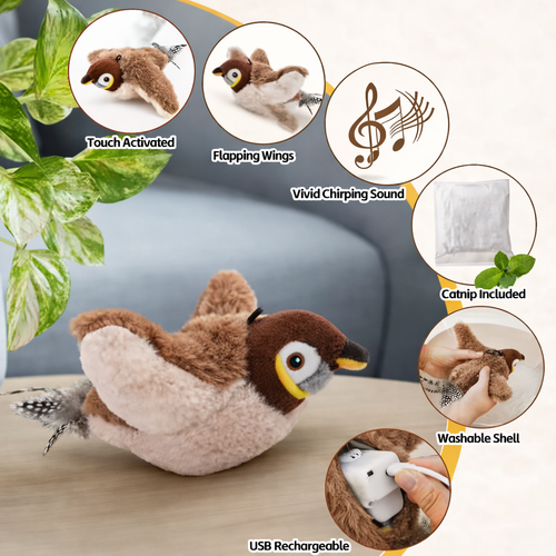 Interactive Chirping Bird Toy for Indoor Cats